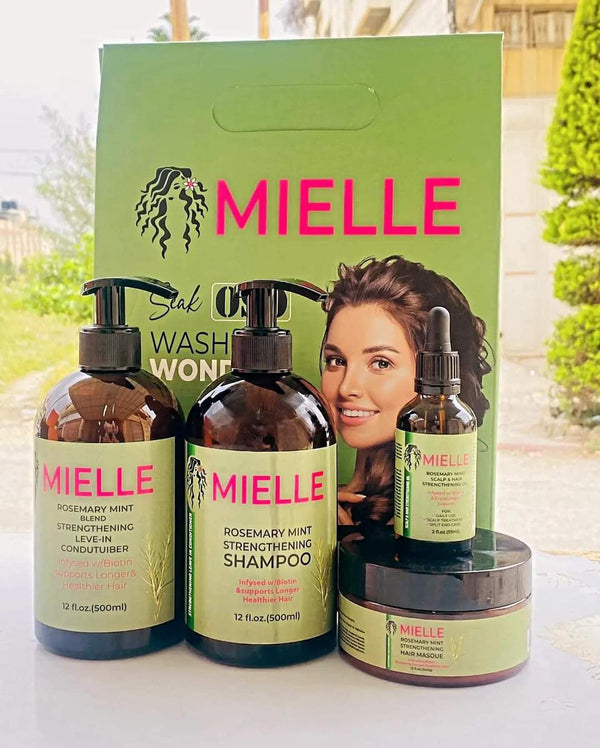 MIELLE מוצרי שיער מנטה רוזמרין לשיער וסטיילינג חזקים ובריאים יותר סט 4 יחידות